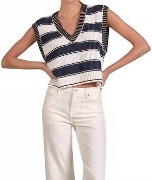 NEW ELAN striped sweater vest in navy